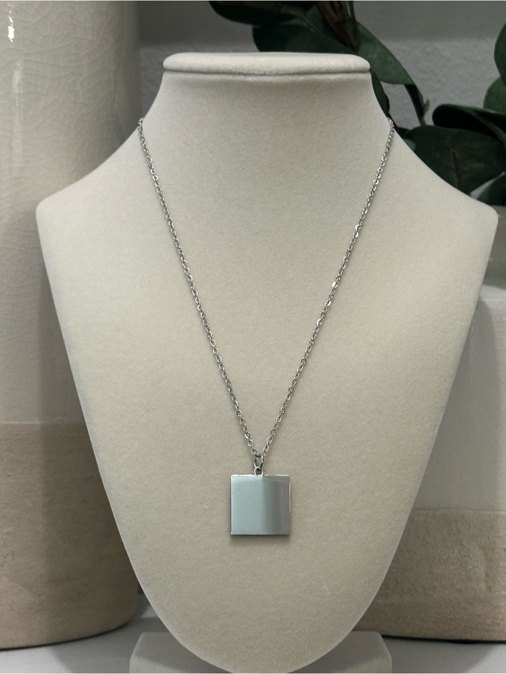Plunder Silver Square Pendant Necklace